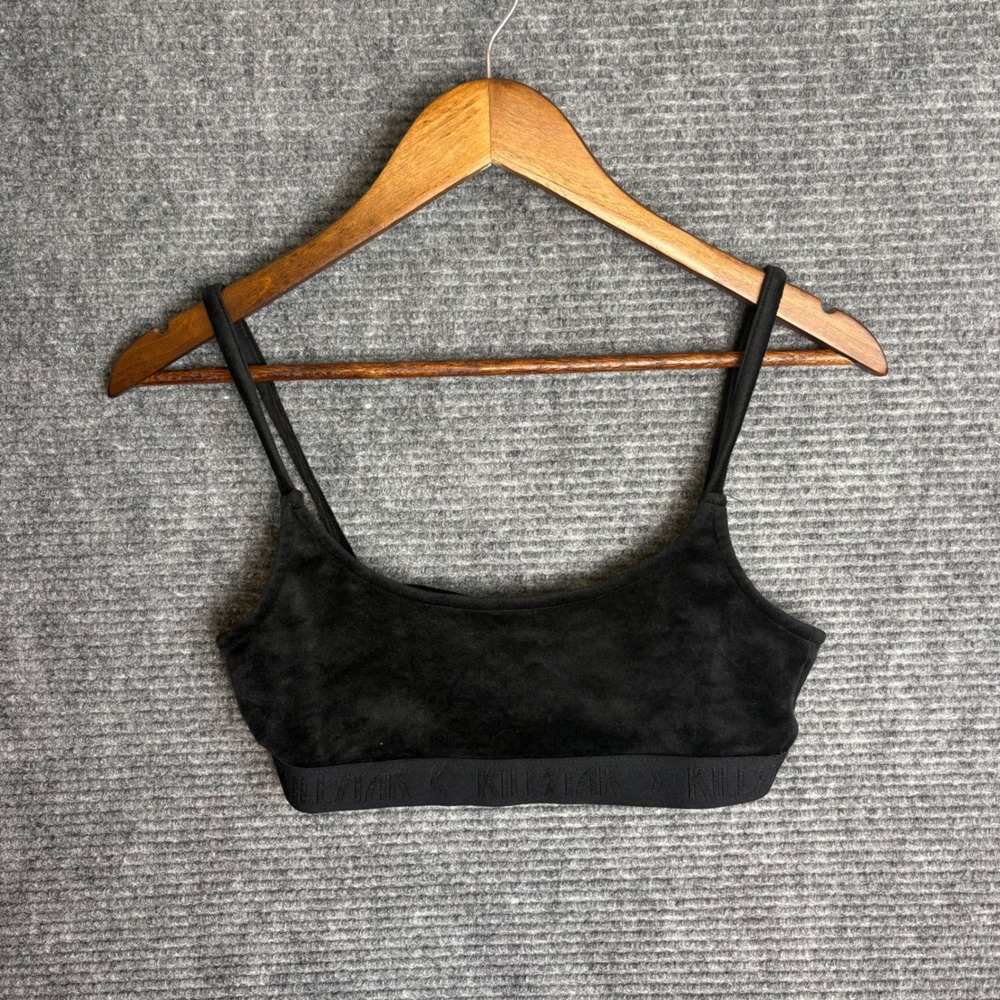 Killstar Black Velvet Bralette Logo Elastic Band Moon Gothic Crop Top Small